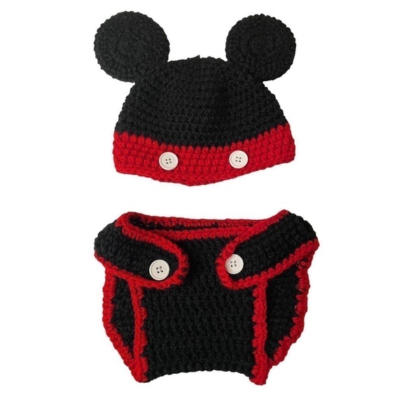 Newborn Photo Session Outfit Mouse Costume Hand Knit Baby Infant Hat Cap Pants - Picture 1 of 6
